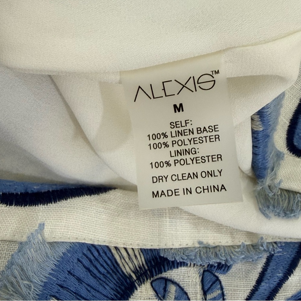 Alexis Women's San Paolo Embroidered Linen Mini Dress In Blue Sz M - Picture 10 of 13